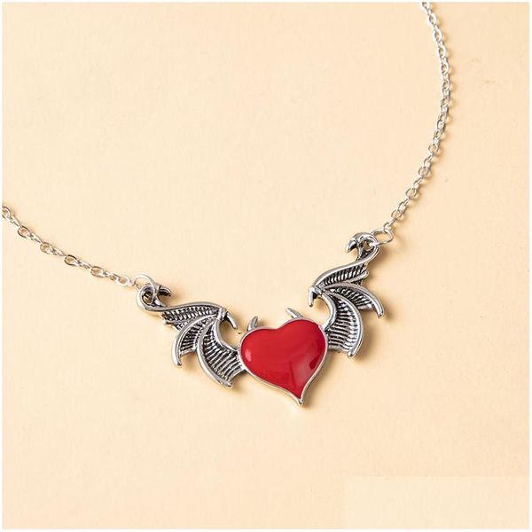 Pendentif Colliers Créatif Diable Coeur Collier Alliage Goutte Nectarine Démon Aile Bijoux Collares Gargantilla Mujer Livraison Pendentifs DH03H