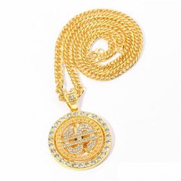 Pendentif Colliers Creative Dollar Collier Diamant Rotatif En Métal Colliera Hip Hop Partie Décoration De Mode Bijoux Drop Delivery P Dhaoa