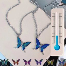 Hanger kettingen Creatieve emotionele ketting verandert emotionele temperatuurregeling vlinder hanger roestvrijstalen keten juwelenq