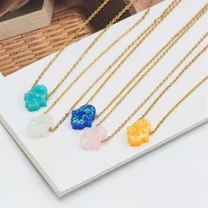 Pendentif Colliers Creative Mode Opal Papillon Chaîne En Acier Inoxydable Ras Du Cou Synthétique Palm Main Pour Femmes Fille Collier Cadeau320t