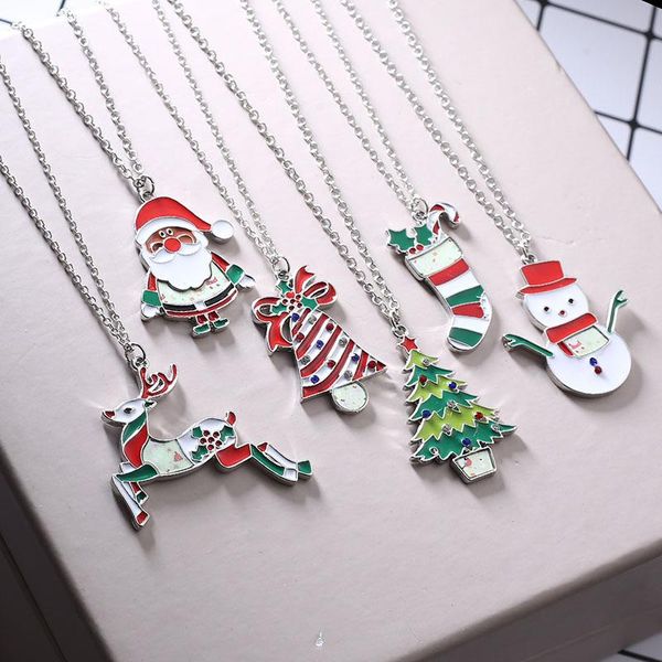 Collares pendientes moda creativa Simple para mujeres niñas Navidad Santa Claus muñeco de nieve alce árbol calcetín collar joyería de dibujos animados