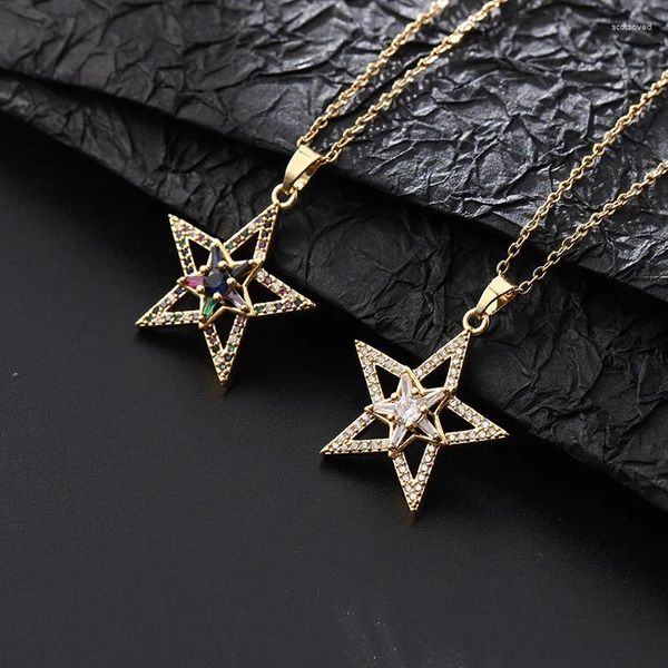 Pendentif Colliers Creative Géométrique Star Pull Chaîne Pentagramme Collier Personnalisé Coloré Zircone Fine Anniversaire Bijoux Cadeau De Fête