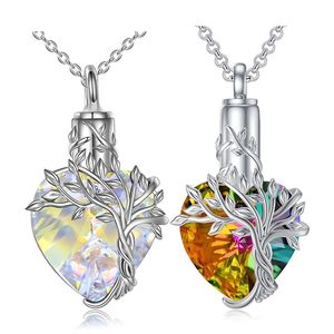 Collares pendientes, joyería creativa de cremación de corazón con collar de urna de árbol de la vida de cristal para cenizas, mujeres, niñas, amantes de mascotas/humanos