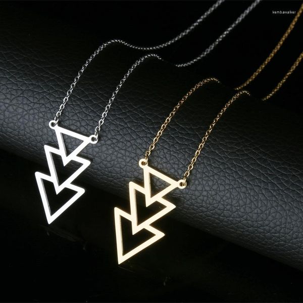 Collares colgantes Pendientes de triángulo hueco creativo Joya de joyas de acero de titanio dorada simple