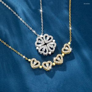 Pendentif Colliers Creative magnétique pliant en forme de coeur trèfle à quatre feuilles collier conception bijoux deux façons de porter un cadeau de fête inhabituel