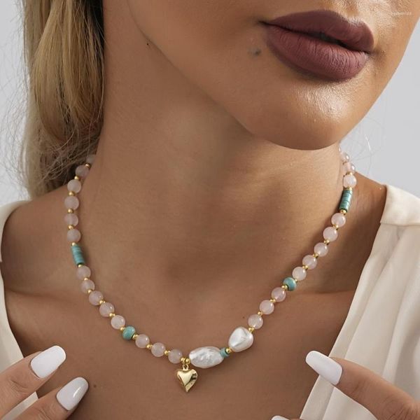 Collares colgantes Caqueta de cobre de piedra natural creativa 2023 Collar de corazón para mujeres Trendy Simple Ladies Party Jewellry al por mayor