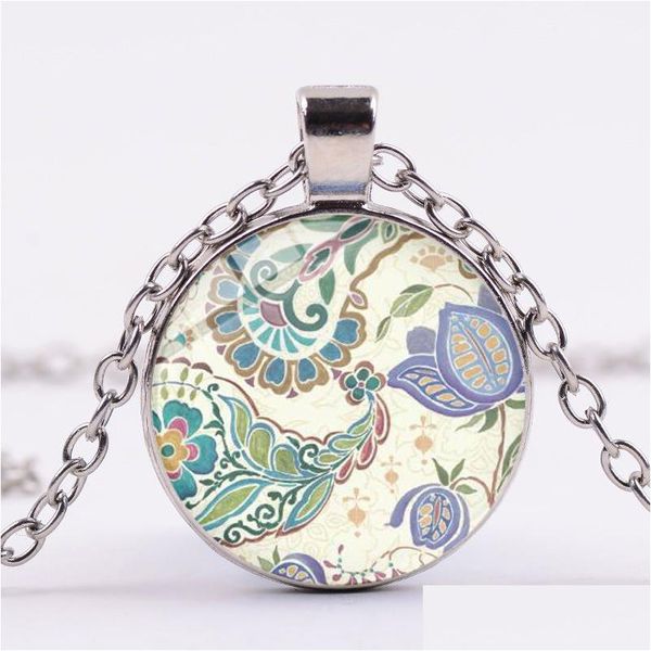 Pendentif Colliers Creative Paisley Fleur Motif Collier Mandala Yoga Éléments Classiques Art Verre Dôme Longue Chaîne Femmes Bijoux Dro Dhkg0