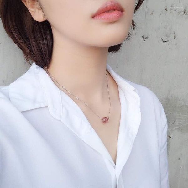 Collares colgantes Collar de flor de melocotón creativo Mujer Fresa Cristal Rosa Cuenta única Simple Moda Dulce Coreano