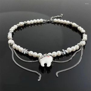 Collares con colgante, colgantes con cuentas de dientes creativos para mujer, gargantillas con personalidad dulce y fresca, joyería estética a la moda