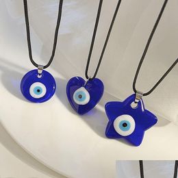 Colliers pendants Creative Turc Evil Blue Eye for Men Femmes Aime Heart Corde Chaîne en verre Collier vitré Bijoux Drop Drop Livraison DH9ZX