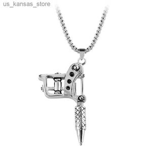 Colliers pendants Creative vintage mini tatouage Collier Punk Style Tattoo Gun Collier Pendant Femmes Men Hop Hop Jewelry240408