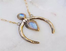 Pendentif Colliers Créatif Vintage pierre de lune chaîne colliers pour femmes charme couleur or croissant pendentif collier femme bijoux G8979782