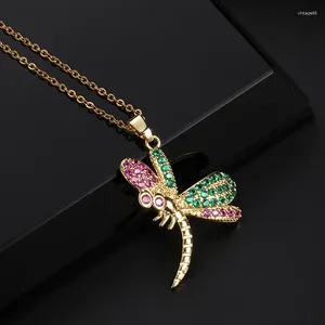 Pendentif Colliers Creative Femmes Coloré Zircon Libellule Cuivre Chaîne Collier Fiançailles Pour Bijoux Cadeau De Fête