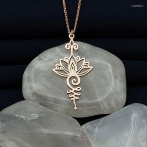 Pendentif colliers créativité Unalome collier pour femmes Vintage métal inde hommes avec fleur de Lotus-Yoga bijoux 2023