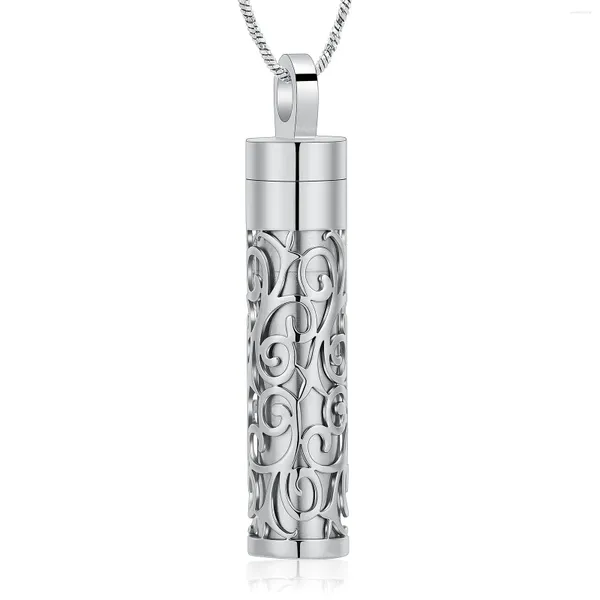 Pendentif Colliers Bijoux de crémation Cylindre Urne Collier pour Cendres avec Mini Médaillon Souvenir Creux