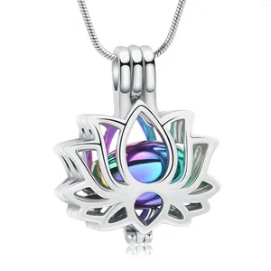 Pendentif Colliers Bijoux de crémation Lotus Fleur Urne Collier de cendres pour femmes hommes avec pot de souvenir creux