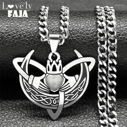 Pendentif Colliers Croissant de Lune Claddagh Coeur Trinité Celtique Noeud Collier Femmes En Acier Inoxydable Opale Pierre Triquetra Bijoux N7965S03