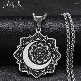 Colliers pendants Crescent Moon Fleur de la vie Collier en acier inoxydable India Yoga Mandala Hindous Bouddhistes Bijoux Gift N3372S0