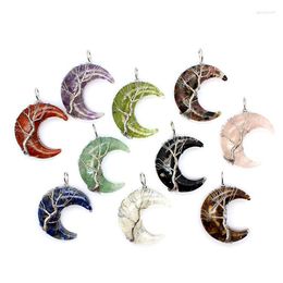 Hanger Kettingen Crescent Moon Natural Crystal Wire Wrapped Chips Quartz Stone Charms Reiki Healing Hangers Voor Vrouwen Handgemaakt