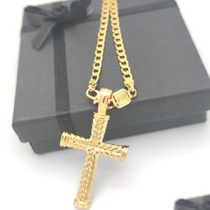 Colliers de pendentif croix 24 k en or solide gf charms lignes Collier Collier Chaîne Christian Jewelry Factory Wholesalcrucifix God Gift Drop Ot3em