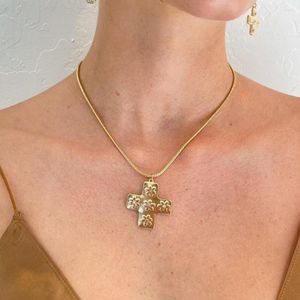 Pendentif Colliers Croix Fleur Zircon Collier Pour Femmes Ras Du Cou Clavicule Chaîne 18K Plaqué Or Bijoux Rebajas Y Envio Gratis