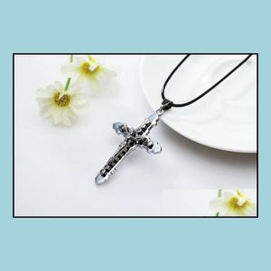 Pendentif Colliers Croix Jésus Christ Crucifix Catholique avec chaîne en cuir Collier Beautif Drop Livraison Bijoux Pendentifs Dhiac