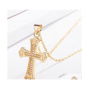 Hangende kettingen kruisen Jezus Gold Sliver Diamond inleg ketting voor mannen en vrouwen sieraden accessoires mode 7 6jh q2 drop leveren dhghp