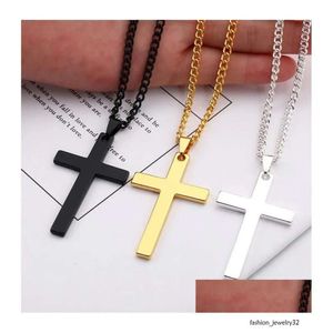 Colliers de pendentif Collier croix pour hommes femmes Sier Sier Black Gold en acier inoxydable PLAIN HIPHOP STREET BIELLIER DIGNIR DIGNE PENDANT DH2OO