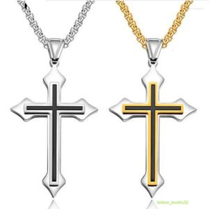 Colliers pendentifs Colliers de croix pour hommes Gold Sier Black Black en acier inoxydable Chaîne de bijoux religieux pour femmes