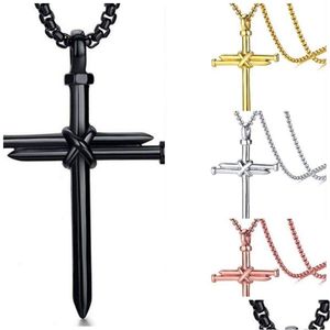 Colliers pendentifs Collier croix pour hommes en acier inoxydable pendentif à ongles colliers avec chaîne de 24 pouces bijoux cadeau livraison directe bijoux Dhkwn