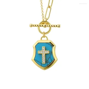 Pendentif Colliers Croix Collier pour femmes OT Boucle Original Light Luxury Design Sens Turquoise Bijoux de Noël