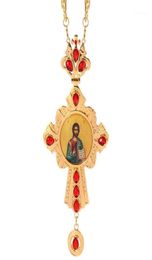 Pendentif Colliers Croix Collier Zircons Cristaux Église Prêtre Doré Crucifix Orthodoxe Baptême Cadeau Icônes Religieuses Pendant11236597