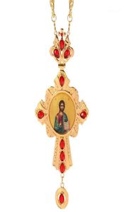 Pendentif Colliers Croix Collier Zircons Cristaux Église Prêtre Doré Crucifix Orthodoxe Baptême Cadeau Icônes Religieuses Pendant11236597