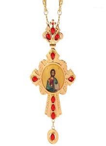 Colliers pendants Collier croix Zircons Crystals Church Golden Priest Crucifix orthodoxe Baptême Gift Icônes religieuses Pendant17378860