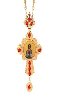 Colliers pendants Collier croix zircons cristaux Église Golden Priest Crucifix orthodoxe Baptême Gift Icônes religieuses Pendant12397913