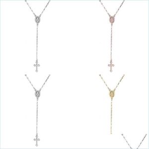 Pendentif Colliers Croix Rosaire Collier Pour Femmes Vierge Marie Religieux Jésus Crucifix Pendentif Sier Rose Or Chaînes Bijoux De Mode Dhphh