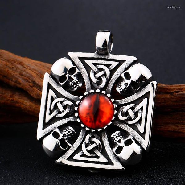 Pendentif Colliers Croix Crâne Avec Griffe Evil Red Eye Collier Pour Hommes En Acier Inoxydable 316 Viking Bijoux Punk Style