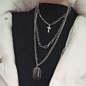 Hangende kettingen kruis vierkante metalen meerlagige ketting ketting ketting hiphop geometrisch stel voor vrouwen heren sieraden geschenken