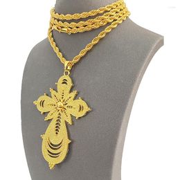 Collares colgantes Cruces para mujeres 80 cm Cadena torcida Hombres etíopes Fiesta de boda africana Color dorado Eritrea Regalo de joyería