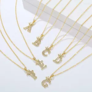 Hanger Kettingen Kroon Engels Brief Ketting Luxe Kristal Zirkoon Alfabet Initial Naam Vrouwen Bruiloft Sieraden Geschenken