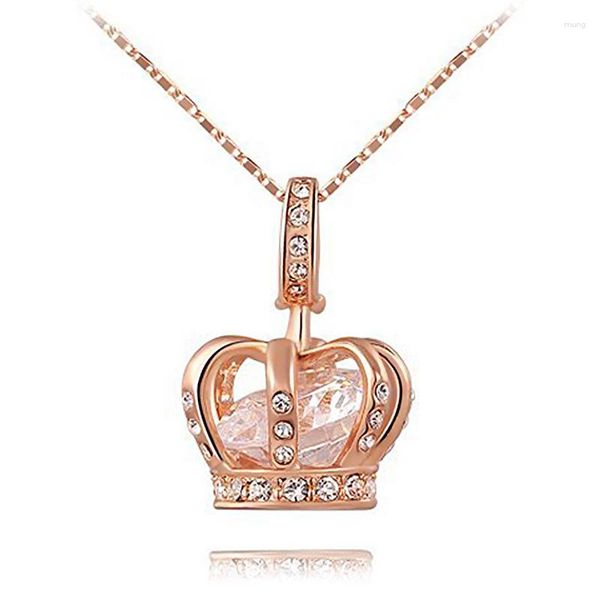 Pendentif Colliers Couronne Pour Femmes Couleur Or Rose Grand Cristal Mode Femme Mariage Fiançailles Bijoux Classique Cadeau Arrivé