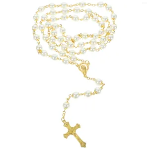 Colliers pendentifs Chaîne crucifix Rosaire Imitation vintage Pearl Miss Jewelry