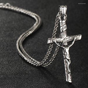 Pendentif Colliers Crucifix Hommes En Acier Inoxydable Croix Collier Prière Religieux Jésus Catholique Sans Collier Robuste Chaîne De Couleur Argent