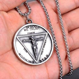 Pendentif Colliers Crucifixion Jésus Rond Hommes Femmes En Acier Inoxydable Pentagramme Satan Diable Collier De Mode Hip Hop Bijoux Cadeau