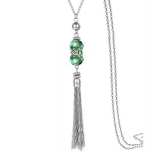 Hangende kettingen kristallen kralen ketting trui ketting voor vrouwen mode zilveren kleur tassel long statement nek sieraden geschenkspendant