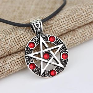 Hangende kettingen kristal kralen neklacespendanten keren pentacle pentagram ster pewter mode ketting statement voor vrouwen bijoux