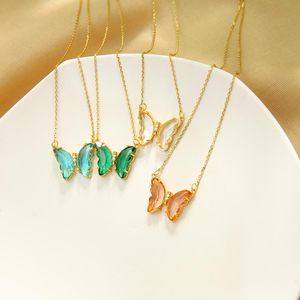 Collares con colgante de mariposa de cristal, Color azul y rosa, collar de cadena corta con insecto de cristal transparente, diseño 2021 para joyería de mujer