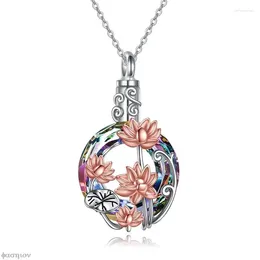 Colliers pendents Crystal Flowers Crémation Ash Urn Lotus Pendants Collier Metal Femmes Les hommes peuvent ouvrir des cadeaux de bijoux Mode pour le cœur