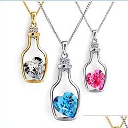 Pendentif Colliers Cristal Hommes Femmes Collier Bijoux Colliers de clavicule Bouteille de vin Vœu Pot Flottant Amour Chaînes en forme de coeur en Dh2Mo