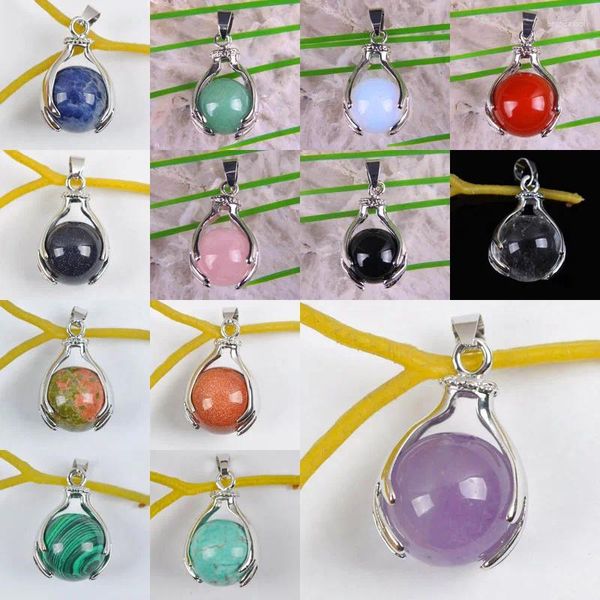 Colliers pendentifs cristal/opale/Quartz Rose/Sodalite/oeil de tigre/grès/Turquoise/Malachite verte bijoux ronds pour femme cadeau